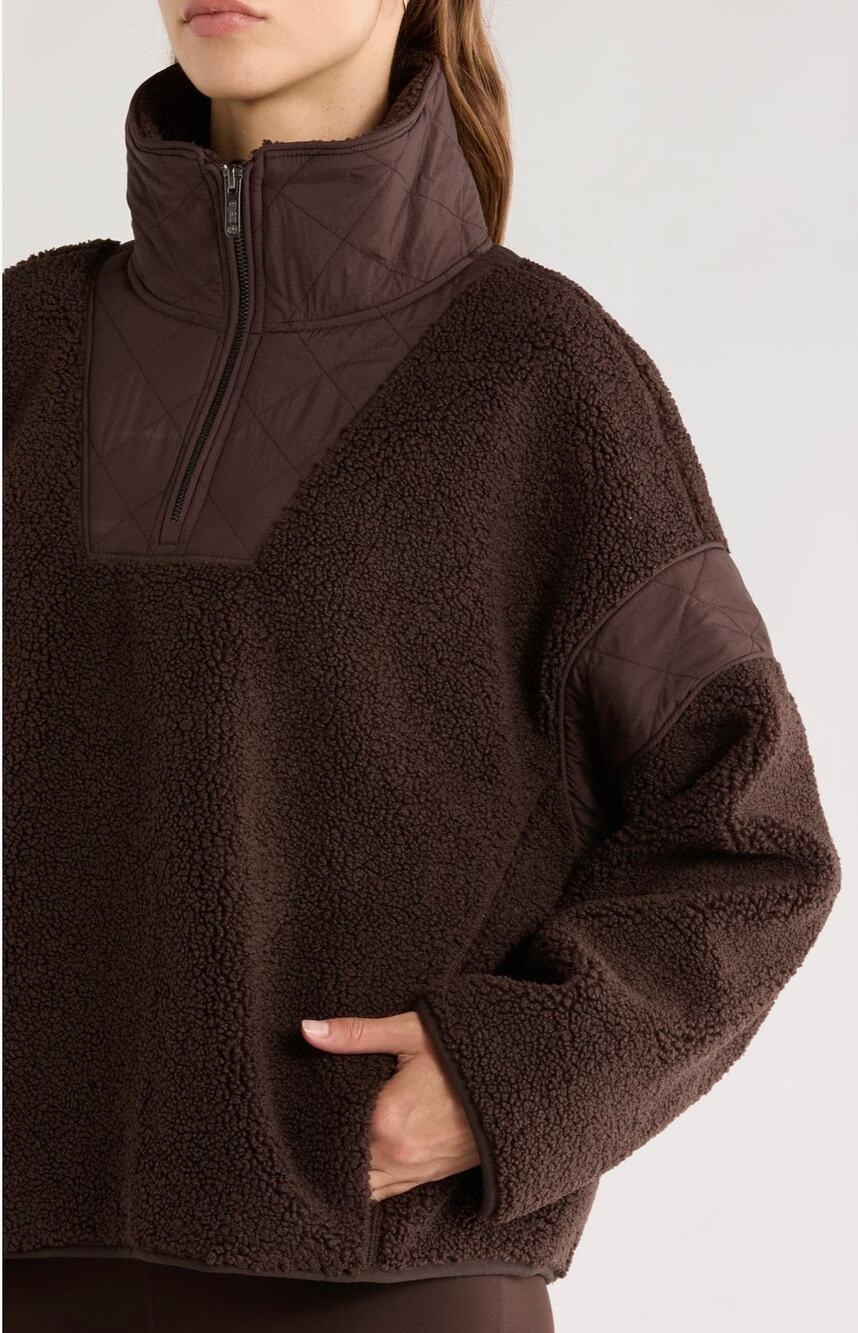 Cozy Zella Snowday Faux Shearling Quarter Zip Pullover M